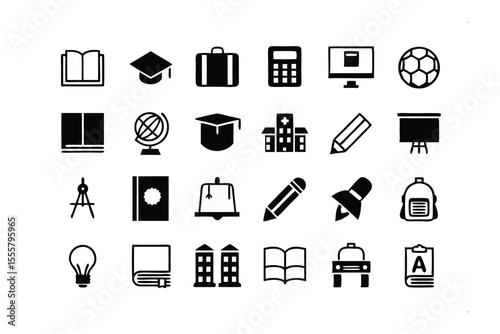 Education icons: This vector set showcases a variety of essential educational elements, perfect for illustrating academic concepts and educational themes. These illustrations are clear, sharp.