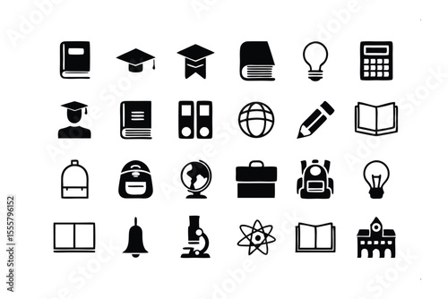 Iconic Education: A visually rich array of meticulously crafted educational icons and symbols, perfectly arranged to represent the essence of learning and knowledge.
