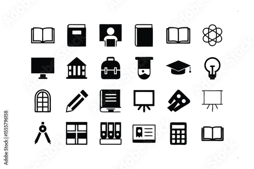 Icons of Learning: An array of meticulously crafted icons related to education, presented in a clean and modern style. Depicting a range of educational subjects.