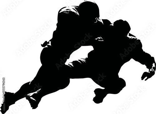 Dynamic Silhouette of Two Football Players in Mid Tackle Action Vector Graphic
