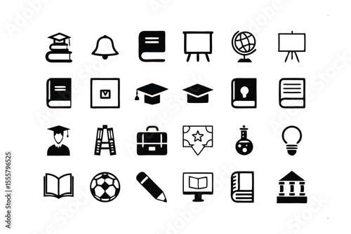 Educational Icons: A collection of simple, graphic icons related to education, perfect for use in various design projects. This set captures the essence of learning and knowledge.