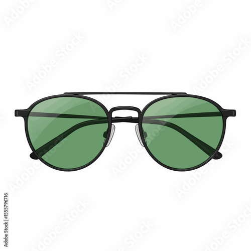 Matte Black Round Double Bridge with Green Lenses