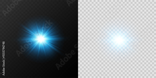 Futuristic Blue Neon Light Glow with Sparkle and Flare on Transparent Background for Tech and Celebration Design