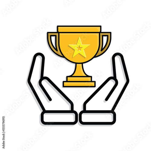 education icon. learning result or trophy in two hand. smart, learning, clever. Mixed design style