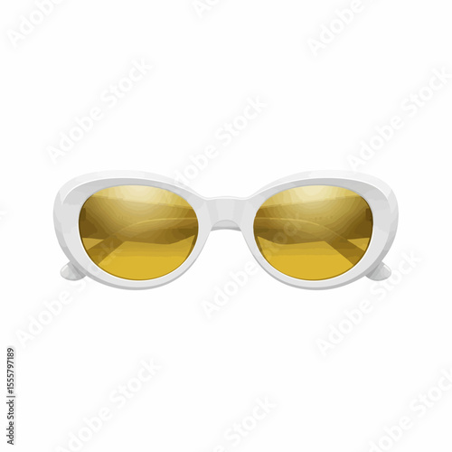 Glossy White Mod Oval with Gold Mirror Lenses