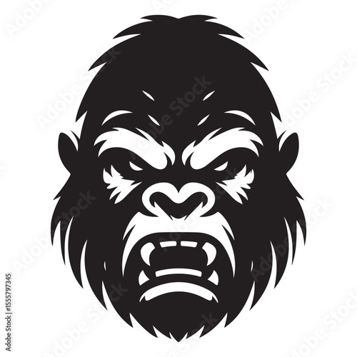 Angry Gorilla Head Monochrome Silhouette