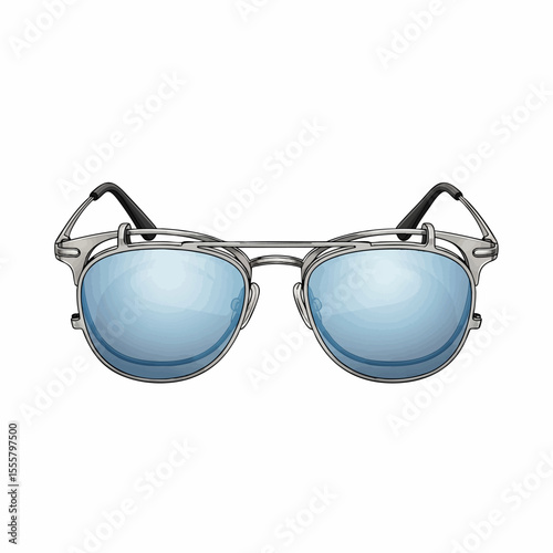 Silver Clip-on Sunglasses with Blue Mirror Lenses