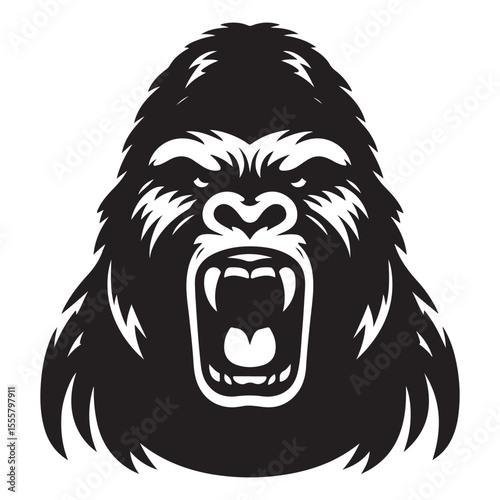 Angry Gorilla Head Monochrome Silhouette