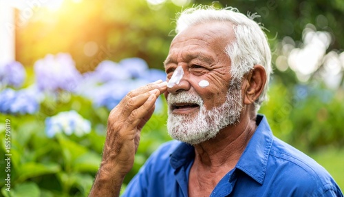 Senior Man Applying Sunscreen – Outdoor Wellness, Nature & Aging Gracefully