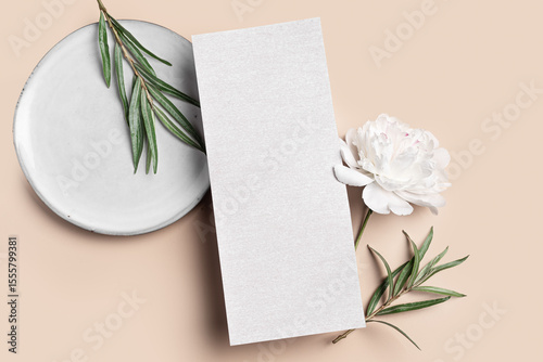 Elegant menu card mockup with floral design