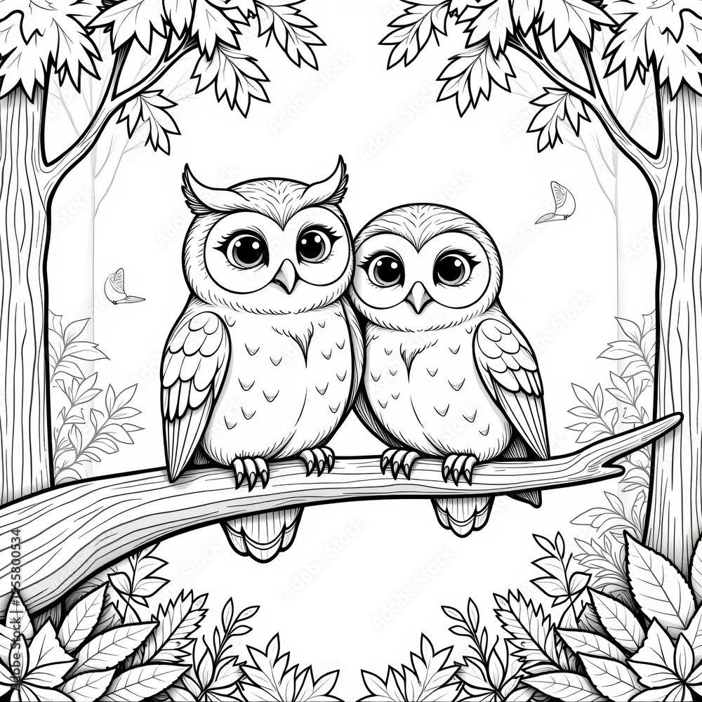 Fototapeta premium Page of coloring book, an owls