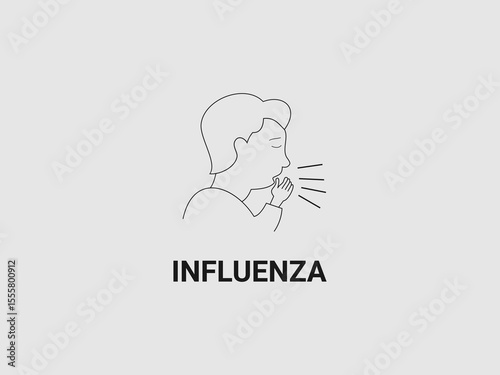 a simple line drawing of a persons head with their hand covering their mouth as if coughing or sneezing