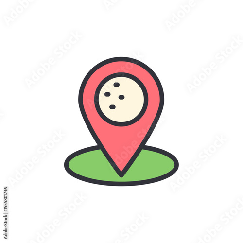 Golf Location Icon With Pin Pointer And Green Field Element