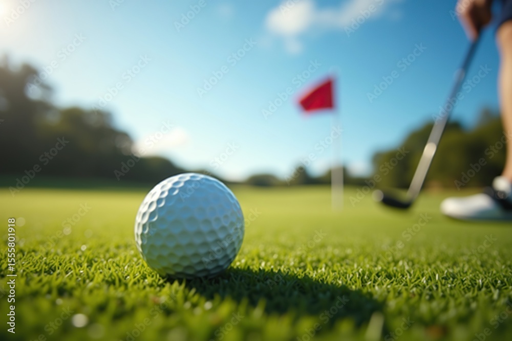 Obraz premium Golf ball on putting green ready to be putted toward the hole.
