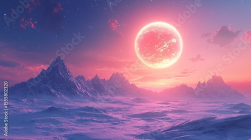 Space landscape of a pink planet