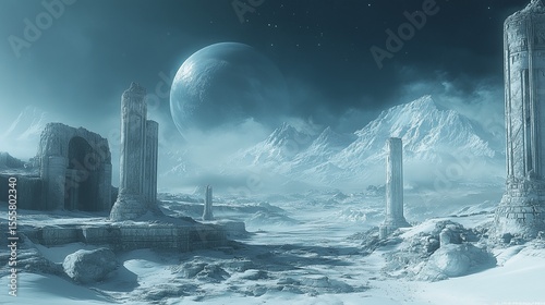 fantasy landscape with moon and clouds
