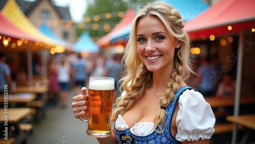 Woman holding a beer at a fair