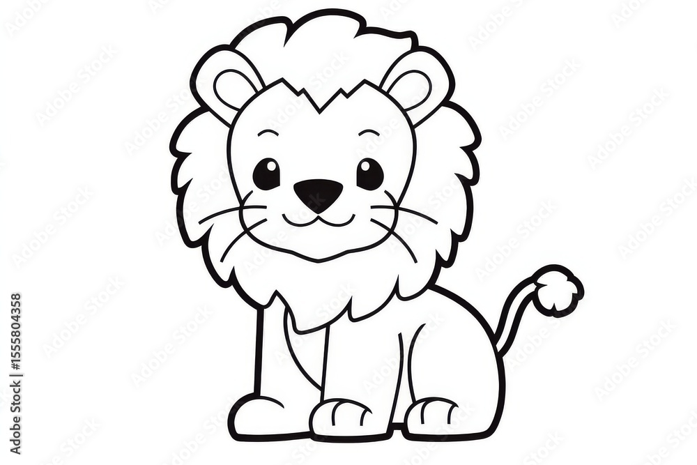 Fototapeta premium Cute simple cartoon lion coloring page with very thick black lines on white background in sticker-style vector outline