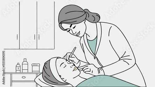 Beautician Applying Facial Treatment to Client.