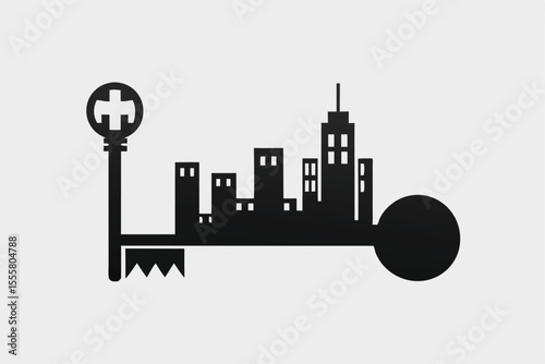 Cityscape Keyhole Urban Skyline Illustration
