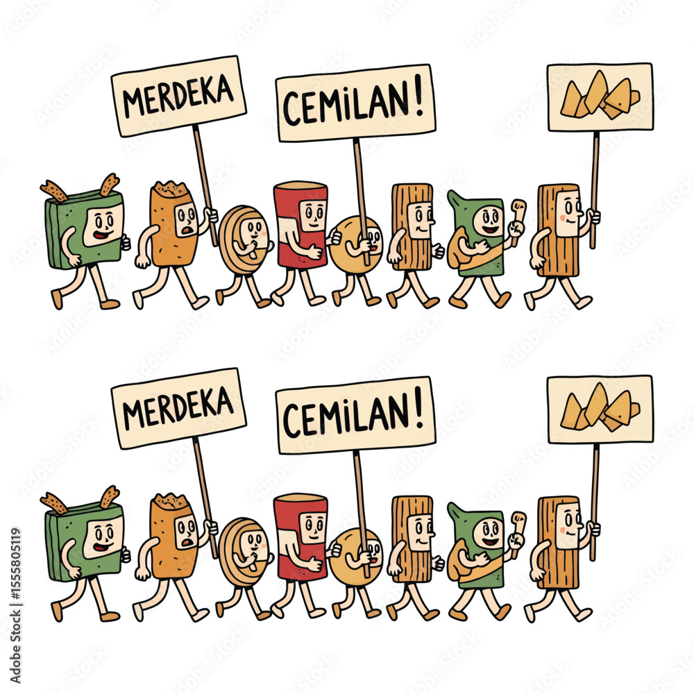 Obraz premium Cartoon Food Characters with Protest Signs.
