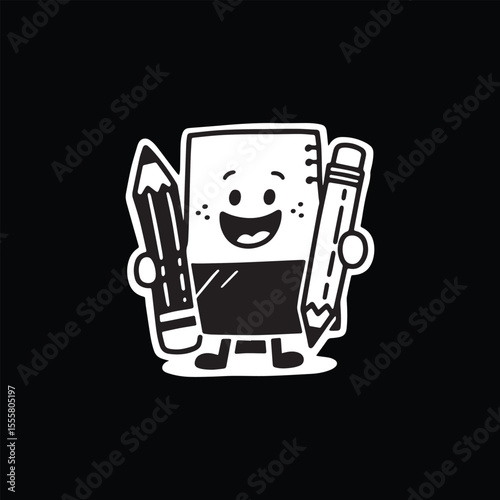 Cartoon eraser and pencil illustration for education stationery design use