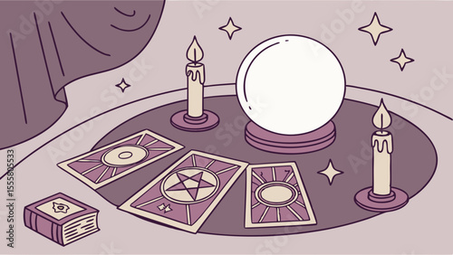 Tarot Cards Crystal Ball and Candles for Fortune Telling.