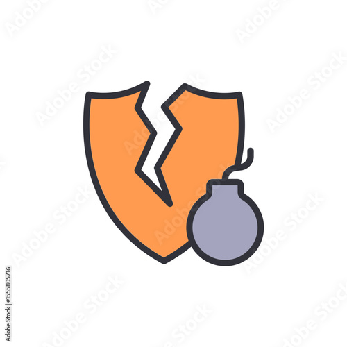 Compromised Protection Shield Against Cyber Attack Concept Illustration
