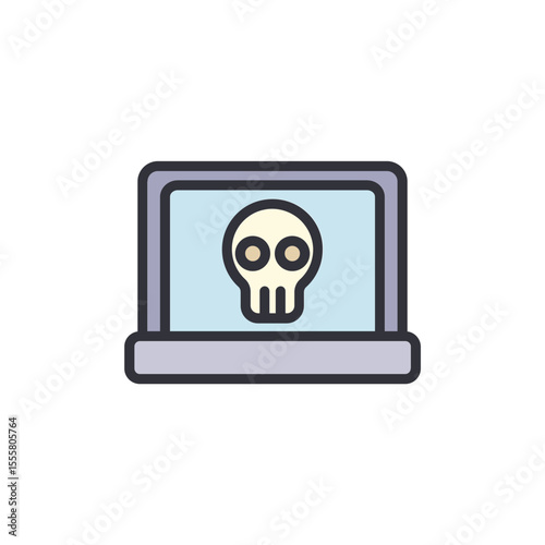 Cybersecurity Threat Displayed With A Skull On Laptop Computer Screen