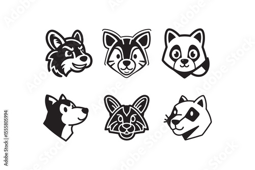 Animal face vector set cute cartoon animal heads vector illustration design