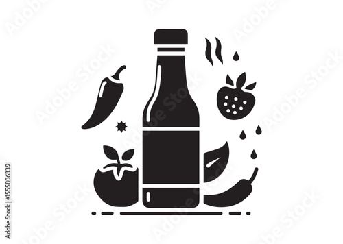 Bottle of Sauce Silhouette Black Vector Illustration