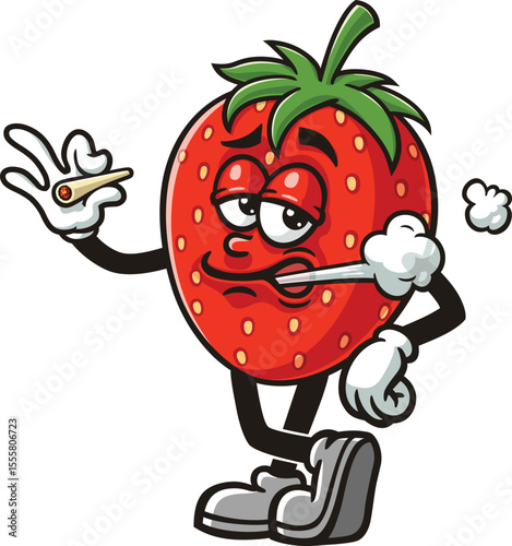 Strawberry character cartoon is smoking
