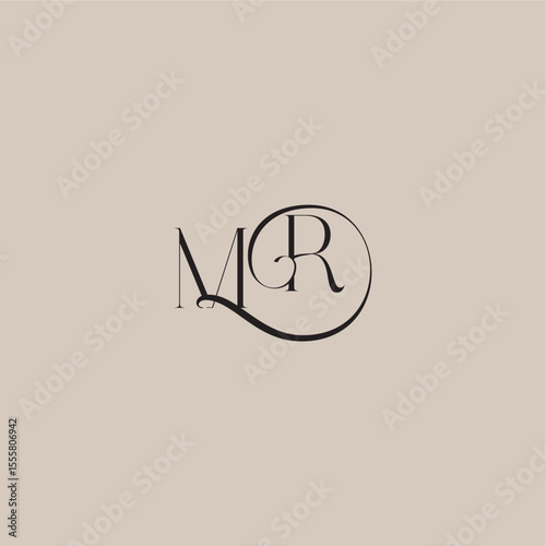monogram wedding logo elegant and luxury style MR dinamyc curvy initial concept letter