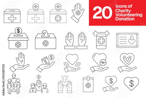 Charity icons donation volunteering vector set for design and web development
