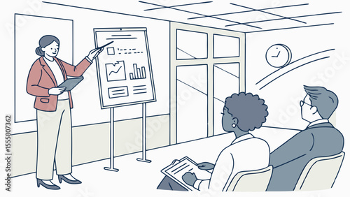 Business Presentation Woman Presenting Data to Audience in Office.