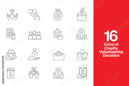 Charity and donation icons set vector illustration for social project design
