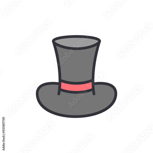 Elegant Top Hat With Red Ribbon Ornament Illustration Vector Design