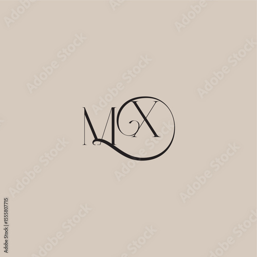monogram wedding logo elegant and luxury style MX dinamyc curvy initial concept letter