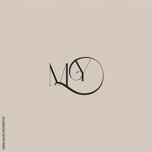 monogram wedding logo elegant and luxury style MY dinamyc curvy initial concept letter