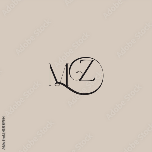 monogram wedding logo elegant and luxury style MZ dinamyc curvy initial concept letter