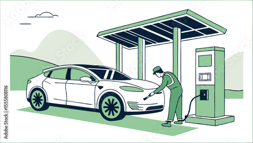 Electric Vehicle Charging at SolarPowered Station.