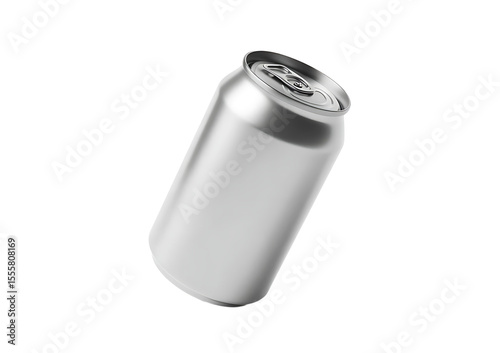 Blank silver aluminum beverage can with pull tab isolated on transparent background