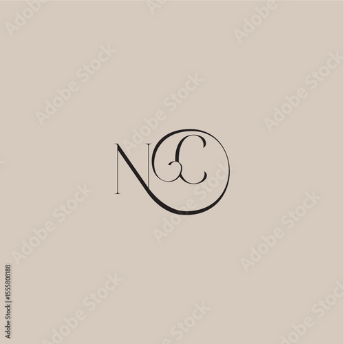 monogram wedding logo elegant and luxury style NC dinamyc curvy initial concept letter