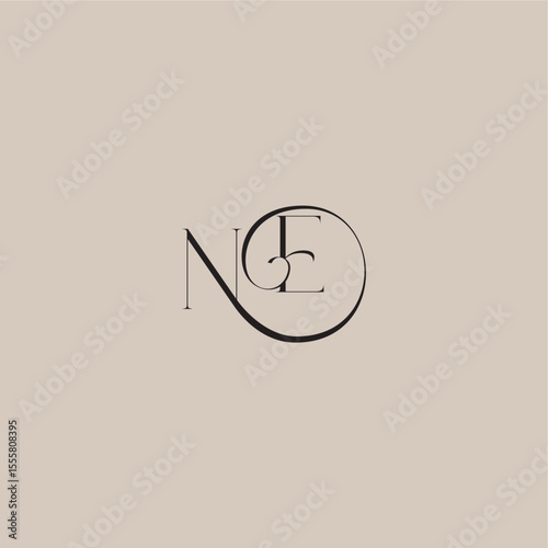 monogram wedding logo elegant and luxury style NE dinamyc curvy initial concept letter