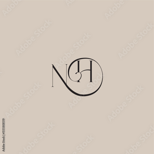 monogram wedding logo elegant and luxury style NH dinamyc curvy initial concept letter