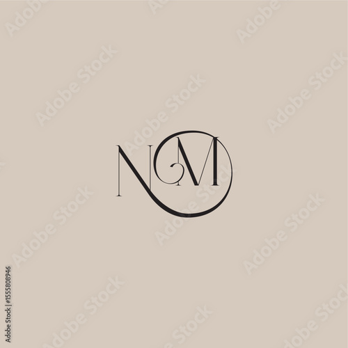 monogram wedding logo elegant and luxury style NM dinamyc curvy initial concept letter