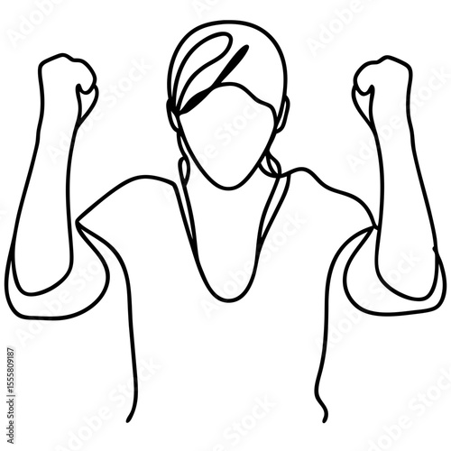 Motivated person clenching fists in celebration.  Person shows strong determination and success.  This powerful line art image is perfect for posters and motivational designs.