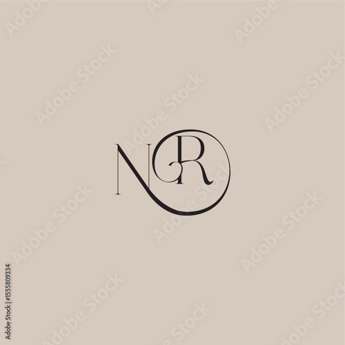 monogram wedding logo elegant and luxury style NR dinamyc curvy initial concept letter