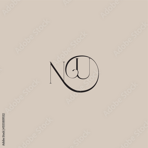 monogram wedding logo elegant and luxury style NU dinamyc curvy initial concept letter