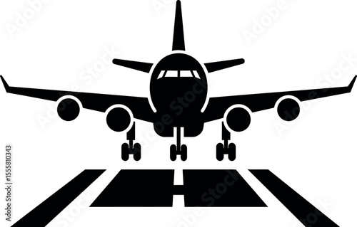 Commercial Airplane Landing on Runway Silhouette Icon
